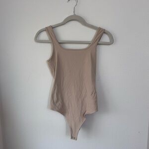 Abercrombie & Fitch Ribbed Square Neck Bodysuit - Beige